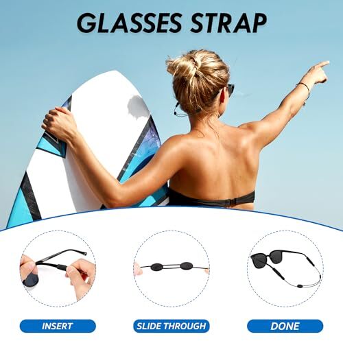 Glasses Strap for Sports, No Tail Adjustable Sunglasses Strap for Men Women, - Picture 2 of 6