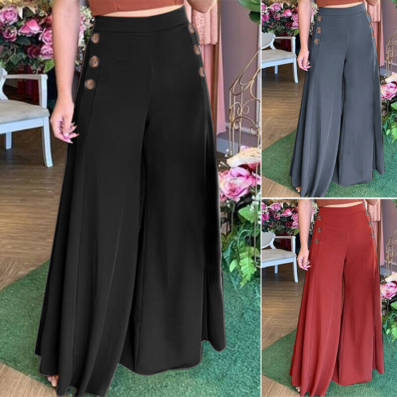 ZANZEA Women's Trousers Summer Loose High Waist Palazzo ZANZEA Women's Trousers Summer Loose High Waist Palazzo