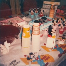 Vintage Polaroid Photo Mickey Mouse Birthday Cake Decorations Found Art Snapshot