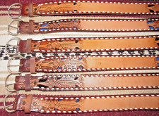 Vintage Western C M Co Buckstitch Inlay Leather Belts 6 pc Size 24 NEW