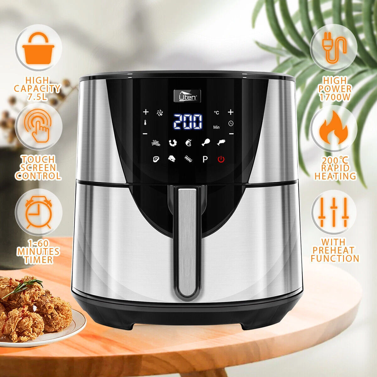 220V Multifunction Air Fryer Household Touch Screen 5L Electric Oil-Free  Fryer