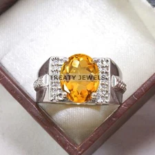 Citrine Oval Cut Gemstone With 925 Sterling Silver Ring For Men's #A974 *