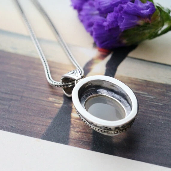 D10 Rimorchio Calcedonio Bianco Ovale Motivo a Rami 925 Argento Sterling - Immagine 3 di 3