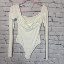 Free People Movement Women's Small Cream Long Sleeve Bodysuit Cowl Drape Neck