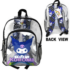 Hello Kitty 16" Kuromi Transparent Backpack with Front pocket, Black  Clear
