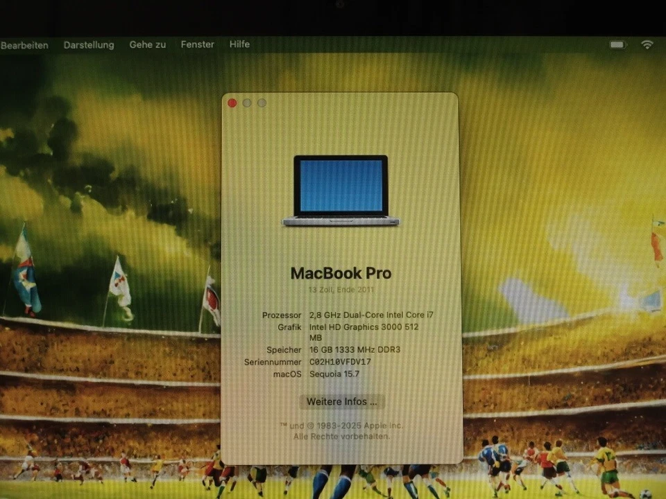 Apple MacBook Pro 13“ Ende 2011 i7 2,8 GHz/250GB SSD/16GB RAM macos 15.7 Sequoia - Bild 2 von 4