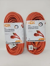 LOT OF 2, NEW, HDX 50 ft. 16/3 Light Duty Indoor/Outdoor Extension Cord, Orange