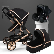 Baby Stroller 3 in 1 Foldable Reversible Newborn Carriage Large Canopy
