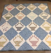 Vintage Quilt Handmade 54 x 54 Flower Basket Blocks Cotton
