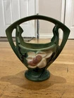 Roseville Art Pottery Magnolia Green Basket Vase 383-7 Vintage Ceramic Planter 2
