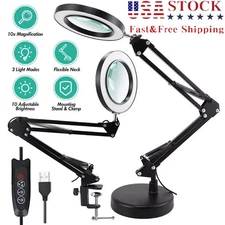 10X Magnifying Glass Desk Light Magnifier LED Lamp Reading Lamp with Base & Clip