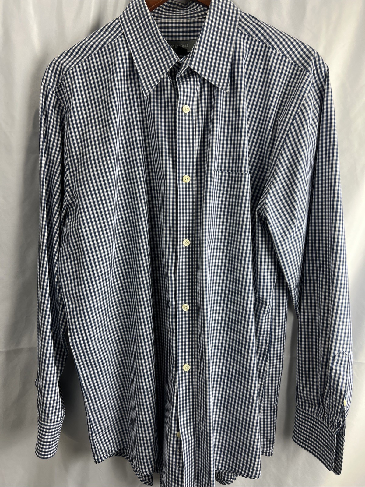 Merona Button Up Shirt Men’s Large L Blue White Gingham Check Long Sleeve Work