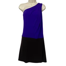 Trina Turk Dress Womens 6 Purple Black One Shoulder Cocktail Party Sheath Glam