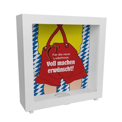 Für die neue Lederhose ist voll machen erwünscht! Rahmen Spardose aus Holz in