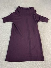 Lands' End Sweater Dress Womens Medium Purple Merino Wool Cowl Neck Short Sleeve