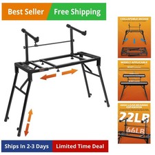 Dual Piano Keyboard Stand with 2nd Tier - Adjustable and Portable 2 Tier Musi...