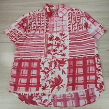 VINTAGE Men's L Jams World Floral Patchwork AOP Pattern Pink Camp Hawaiian Shirt