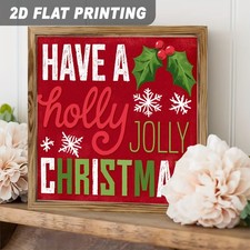 Farmhouse Holly Jolly Christmas Wooden Sign Holiday Indoor Wall Decor Gift