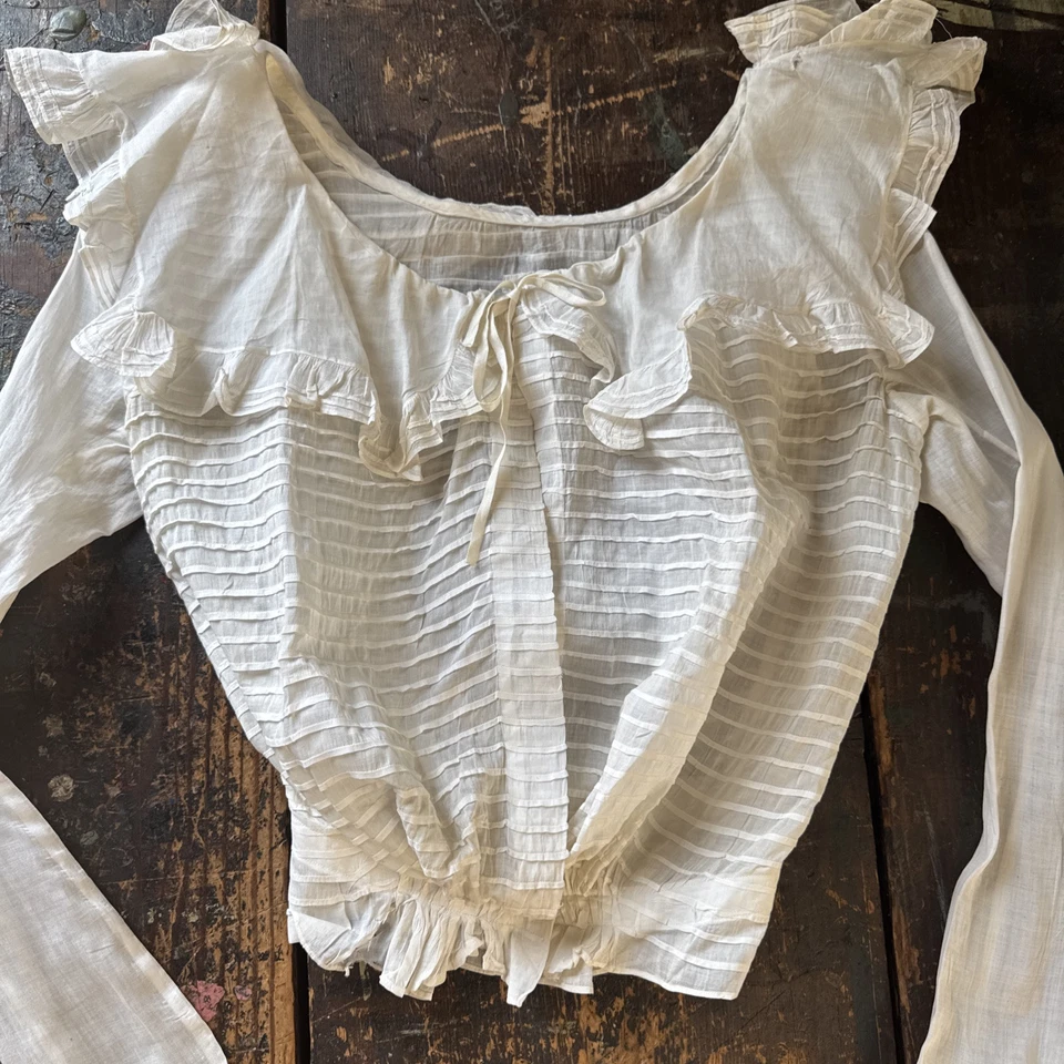 Antique Edwardian Bodice White Cotton Pin Tuck Ruffle Dress Blouse Top Vintage - Image 2 of 4