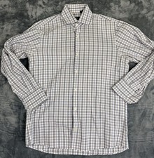 Hugo Boss Plaid Long Sleeve Dress Shirt Size 15 32/33 White Black