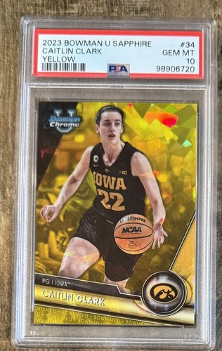 Caitlin Clark PSA 10 Rookie Yellow Sapphire /75💎RC 2023 Bowman U Chrome RARE