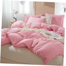 Pom Duvet Cover Queen Size - 3 Piece Boho Bohemian Queen No Comforter Pink