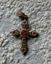 Vintage JBK Cross Pendant Religious Gothic Boho Biker Gold Brass Necklace Old￼￼