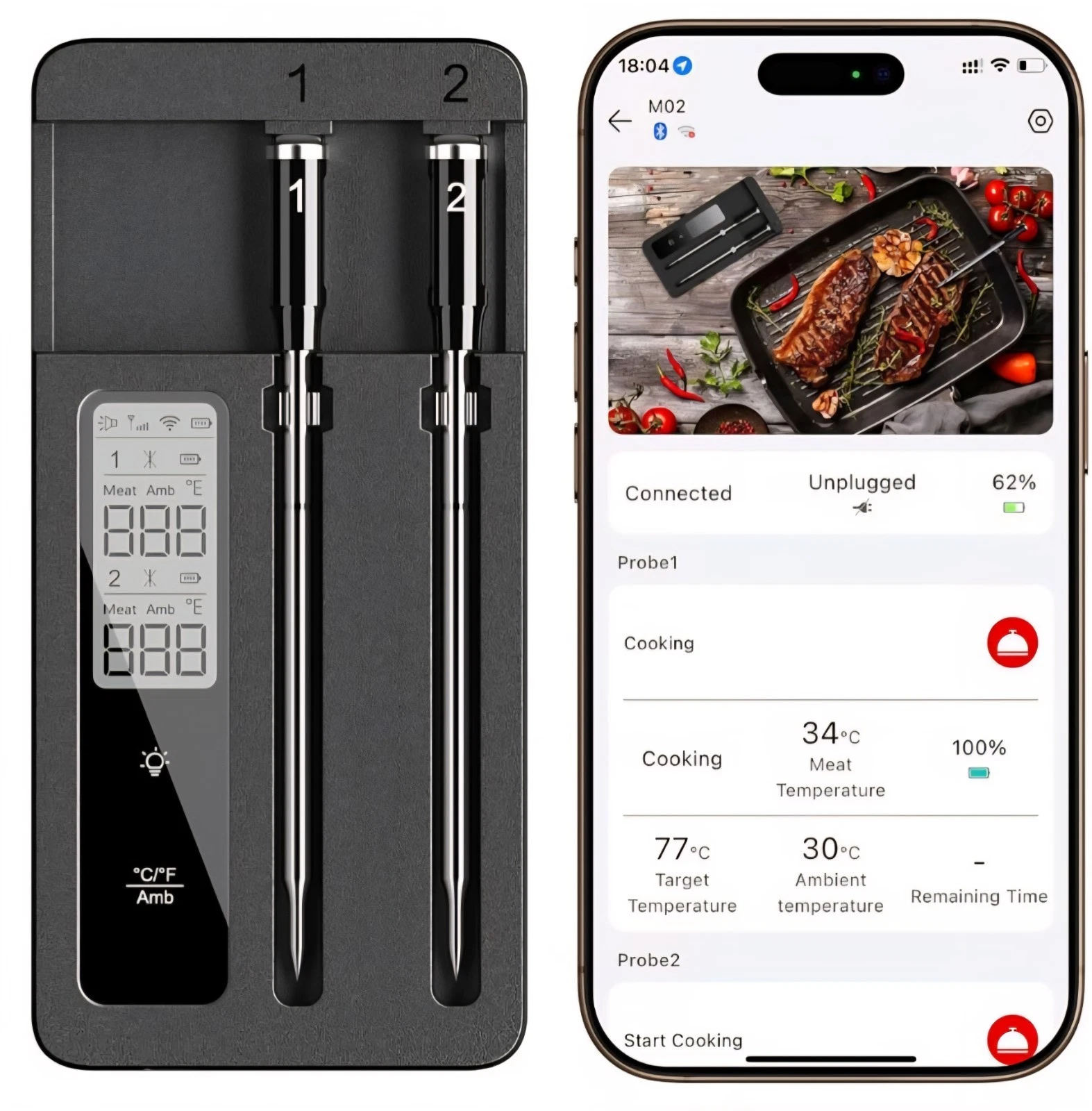 Rouuo Smart Wireless Meat Thermometer with Dual Probes, Bluetooth & WiFi Combo
Opens in a new window
