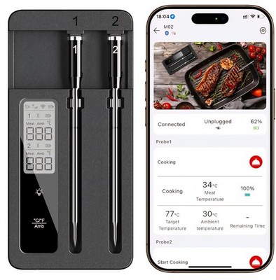 Rouuo Smart Wireless Meat Thermometer with Dual Probes, Bluetooth & WiFi Combo