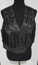 Vintage Fashions by Rose Leather Fringe Vest Womens L Rose Cutout Bikercore USA