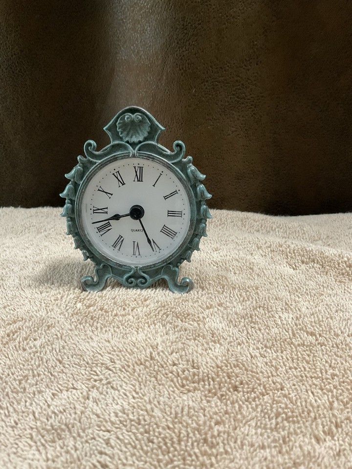 Vintage Style Small Mini Clock Boudoir French Chic Verdigris Toilet ...
