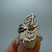 Vintage USSR 925 Sterling Silver Filigree Flower Bow Statement Ring Size 7.25 US