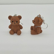 USA Seller 3D Teddy Bear Acrylic Detailed Cute Earrings Necklace Set Jewelry NEW