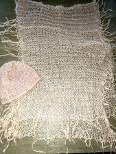 womens MICCO light pink SCARF HAT SET 2 PC SET SHIMMERY GOLD ON IT ONE SIZE