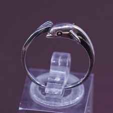 sz 7.5, VTG Sterling silver handmade ring, 925 wrap dolphin band