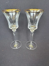 Pair Of Mikasa Jamestown 9" Wine Goblets Gold Trim $45 Includes Free Shipping