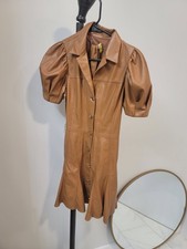 Alice + Olivia Ofra Brown Vegan Leather Belted Mini Shirt Dress Size 2