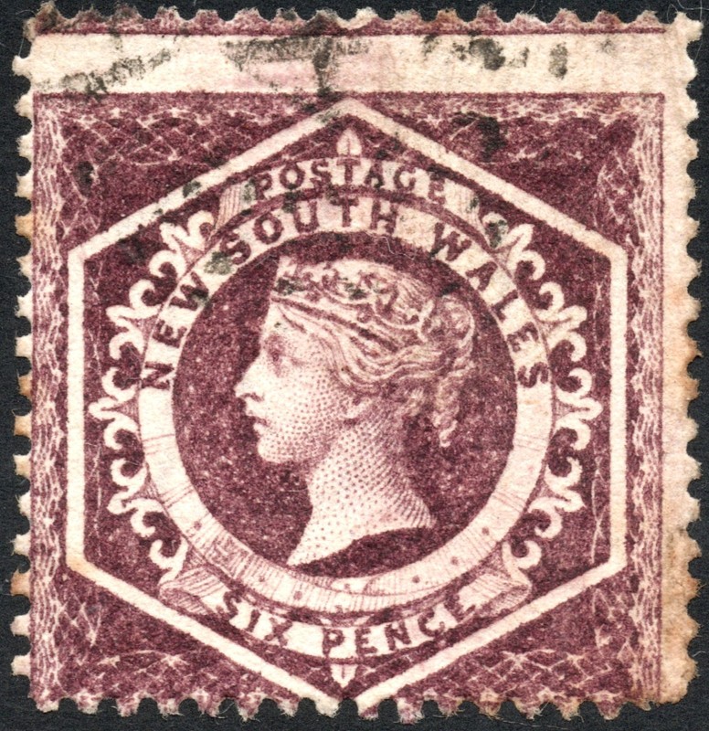 NEW SOUTH WALES QV 1860 USED 6P VIOLET ENGRAVD PERF 13 SC#A12/40c/WMK 2-LINED 12