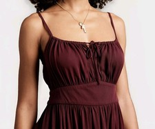 Banana Republic Womens L Burgundy Fit & Flare Ruched Dress 100%Viscose ~ New