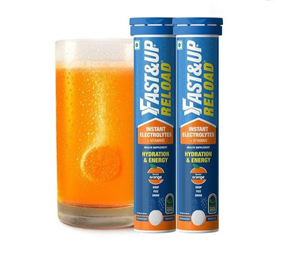 Fast&Up Reload Low Sugar Orange Electrolyte 20 Effervescent Tabs Pack of 2