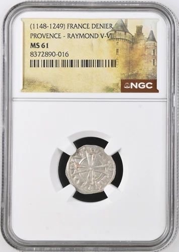 Raymond V France Provence NGC MS-61 Silver Denier Knights Templar Crusader