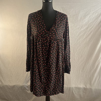 NWT POPSUGAR Cherry Long Sleeve Mini Shift Dress Women s Medium Originally 60$
