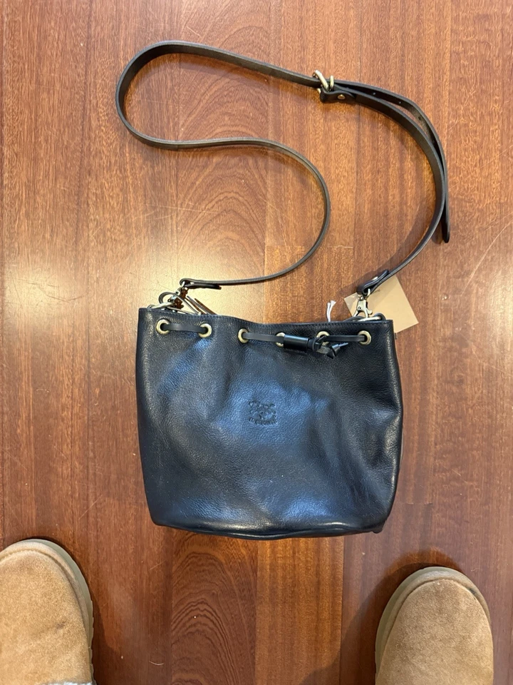 Bolso de hombro con cordón IL BISONTE bolso cubo cuero negro Foto 3 de 4