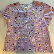 SB Scrubs Uniform Top Purple w/Be Happy, Be Healthy, Be Well Preowned A3-28 