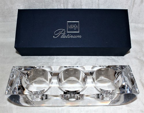 Soporte de tres velas de cristal prisma platino Mikasa bloque de 9 pulgadas en caja, XY-050 862 - Imagen 3 de 11