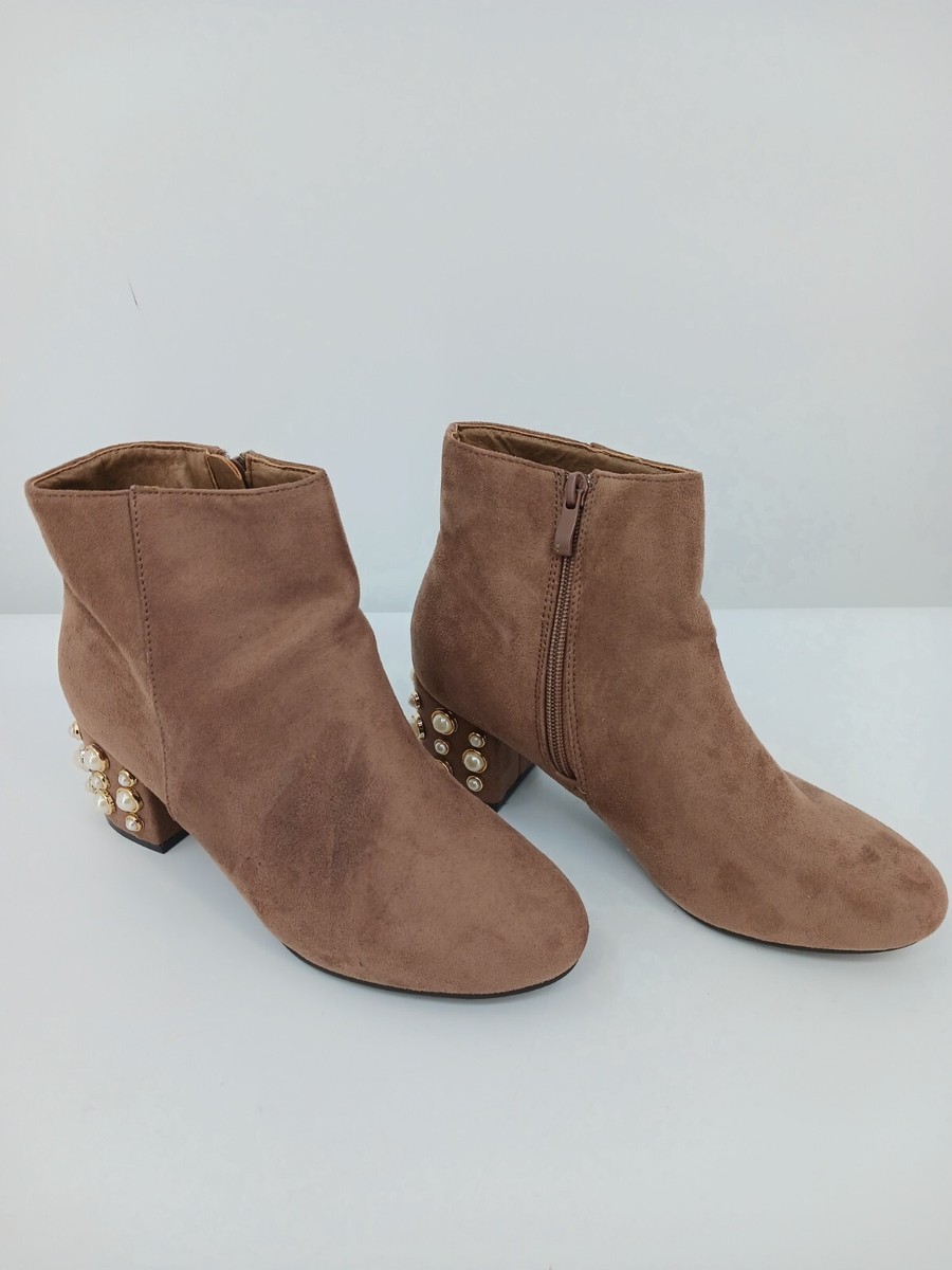 Block Heel Brown Booties Low Heel Womens Zip Up Ankle Boots Mid
