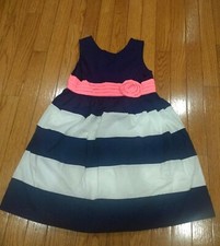 NWT Heartstrings Girls Dress Navy Blue White Flower Striped Cotton Size 6