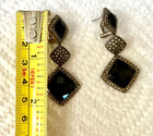 Judith Jack Onyx sterling silver 925 Marcasite dangle drop earrings 2" — photo 3
