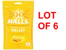 Halls Cough & Throat Relief Drops, Throat Lozenges, Honey Lemon, 30ct - LOT OF 6