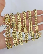 Real 10k Gold Miami Cuban link Bracelet 6mm-11mm 7.5"-9" 10kt Yellow Gold